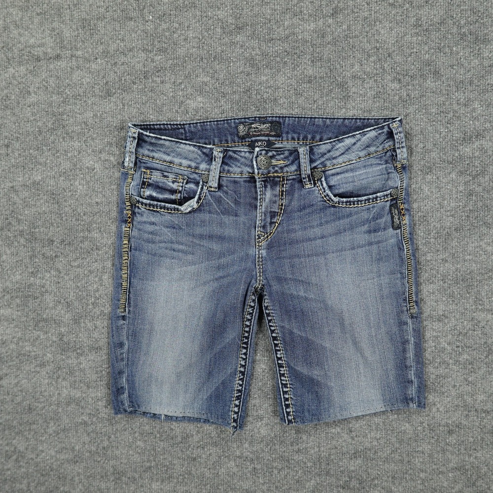 Silver Jeans Co Aiko Mid Bermuda Shorts Womens 28 Blue Denim Mid Rise Stretch